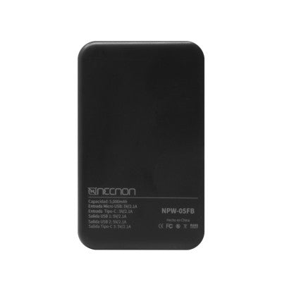 Powerbank Necnon Npw-05Fb 5000Mah Tipo c Negro Nbpb0501Fb