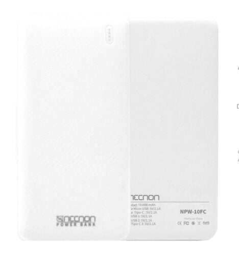 Powerbank Necnon Npw-10fc 10000mah Indicador Led Tc Blanco (Nbpb1012fc)