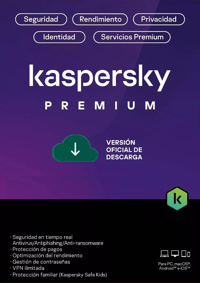Kaspersky Premium 3 Dispositivos 2 Cuentas Kpm 2 Años - Esd