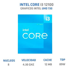 Procesador Intel Corei3-12100 3.3ghz 12mb 60w Soc 1700 12th Gen Bx8071512100
