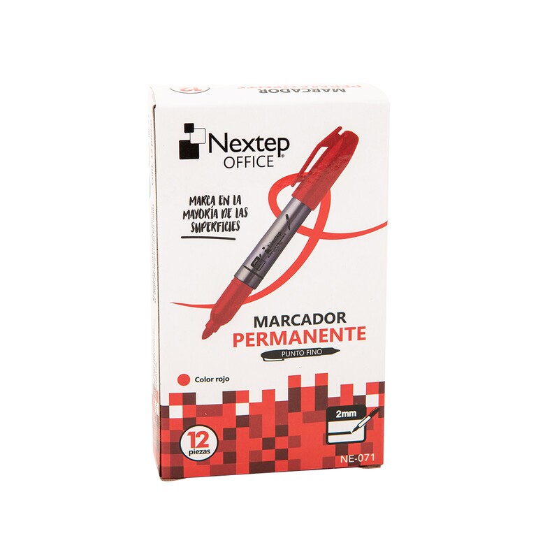 Marcador Permanente Nextep Punto Fino 2Mm Rojo C/12 Pzas