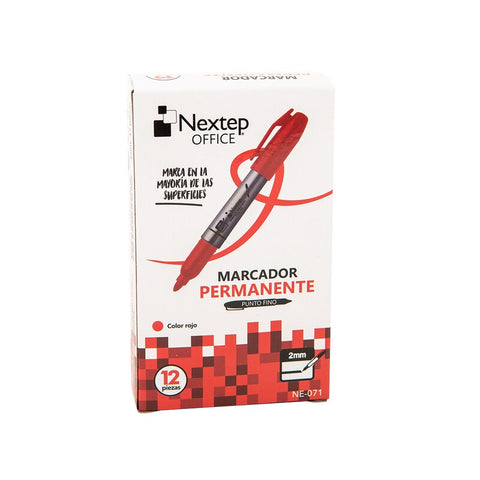 Marcador Permanente Nextep Punto Fino 2Mm Rojo C/12 Pzas