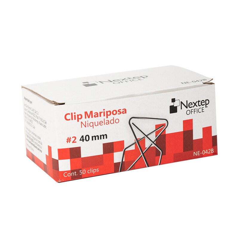 Clip Mariposa Nextep Niquelado #2 40Mm Paquete C/50 Clips Ne-042B