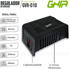 Regulador de voltaje ghia 1000va, 400w 4 contactos.