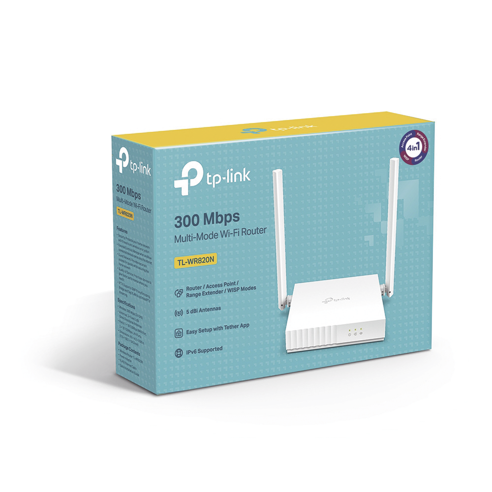 Router Inalámbrico Wisp, 2.4 Ghz, 300 Mbps, 2 Antenas Externas Omnidireccional 5 Dbi, 2 Puertos Lan 10/100 Mbps, 1 Puerto Wan 10/100 Mbps - Tl-Wr820n