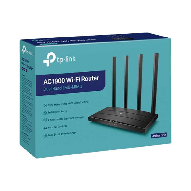 Router Wi-Fi Tp-Link 4 Ant Ac1900 Mumimo Dual Banda - Archer C80