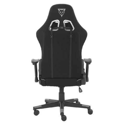 Silla Gamer De Tela Ocelot, Color Negro Con Gris , Base Reforzada De Nylon, Descansa Brazos Ajustables , Angulo De Inclinación 155 Grados, Soporta Hasta 150kg, Cojín Para Lumbar Y Cervical