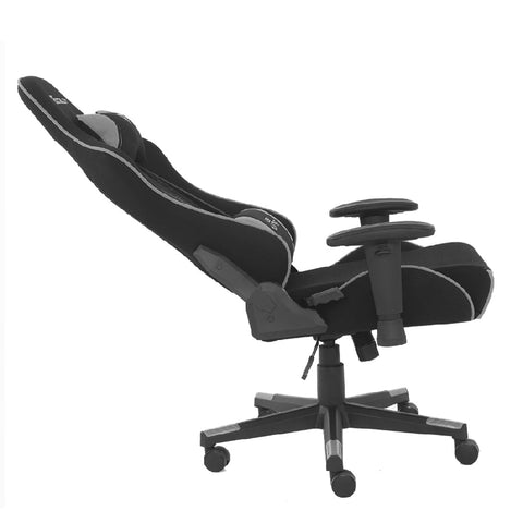 Silla Gamer De Tela Ocelot, Color Negro Con Gris , Base Reforzada De Nylon, Descansa Brazos Ajustables , Angulo De Inclinación 155 Grados, Soporta Hasta 150kg, Cojín Para Lumbar Y Cervical