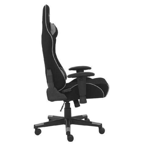 Silla Gamer De Tela Ocelot, Color Negro Con Gris , Base Reforzada De Nylon, Descansa Brazos Ajustables , Angulo De Inclinación 155 Grados, Soporta Hasta 150kg, Cojín Para Lumbar Y Cervical