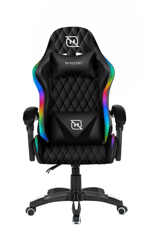 Silla Gamer Necnon Rgb Ngs-01 Cojín Lumbar Y Cabeza Negro Y Blanco - Nbsgr132rg