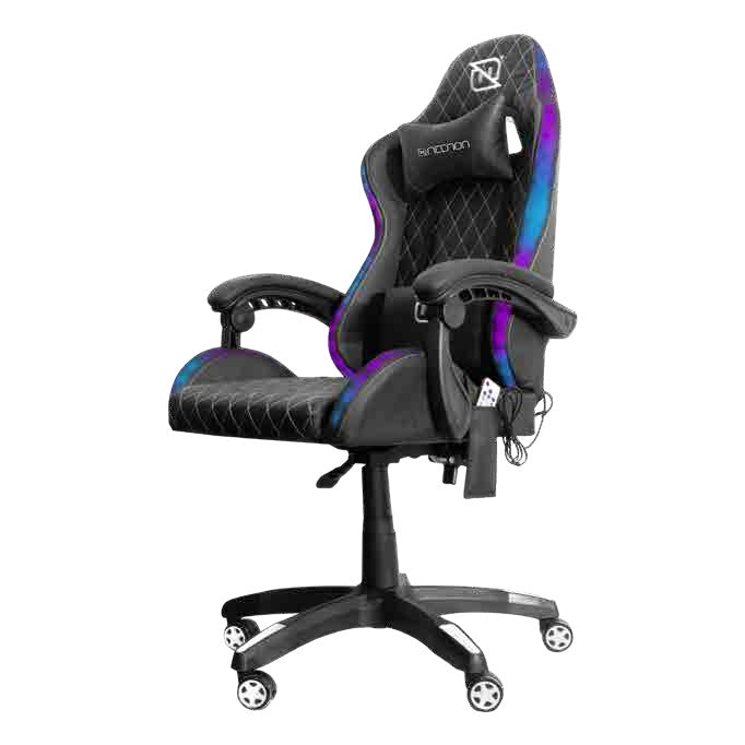 Silla Gamer Necnon Rgb Ngs-01 Cojín Lumbar Y Cabeza Negro Y Blanco - Nbsgr132rg