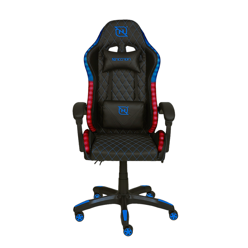 Silla Gamer Necnon Rgb Ngs-01 Foam Cojín Lumbar Y Cabeza Negro Con Azul - Nbsgr122rg