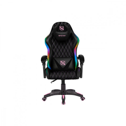 Silla Gamer Nencon Nsg-Rgb1 Foam Rgb 140-150kg Con Lumbar Y Cabeza, Negro Y Rosa
