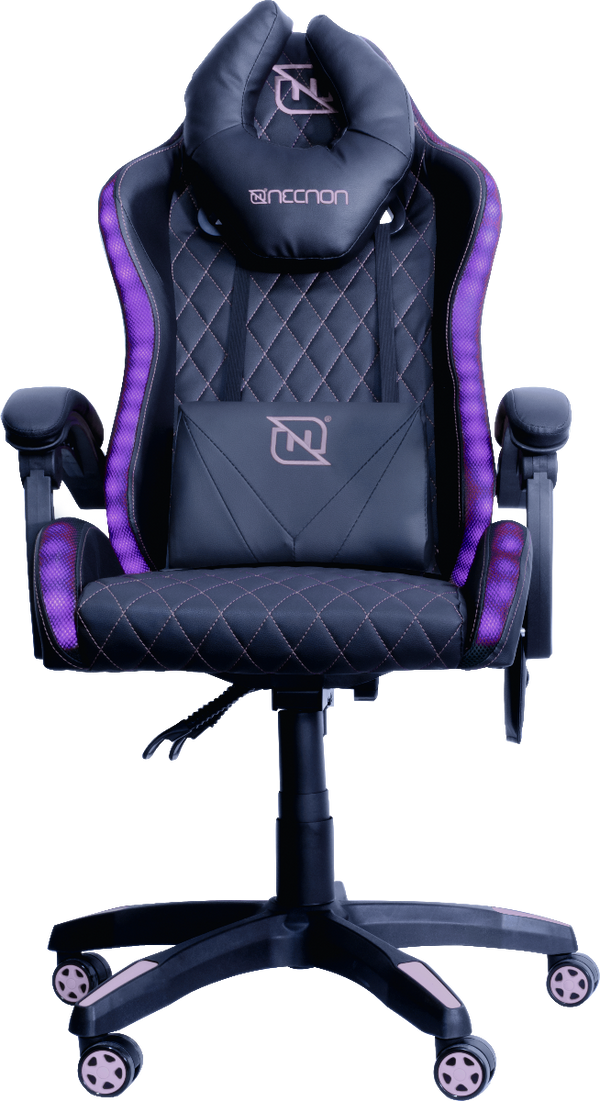 Silla Gamer Nencon Nsg-Rgb1 Foam Rgb 140-150kg Con Lumbar Y Cabeza, Negro Y Rosa