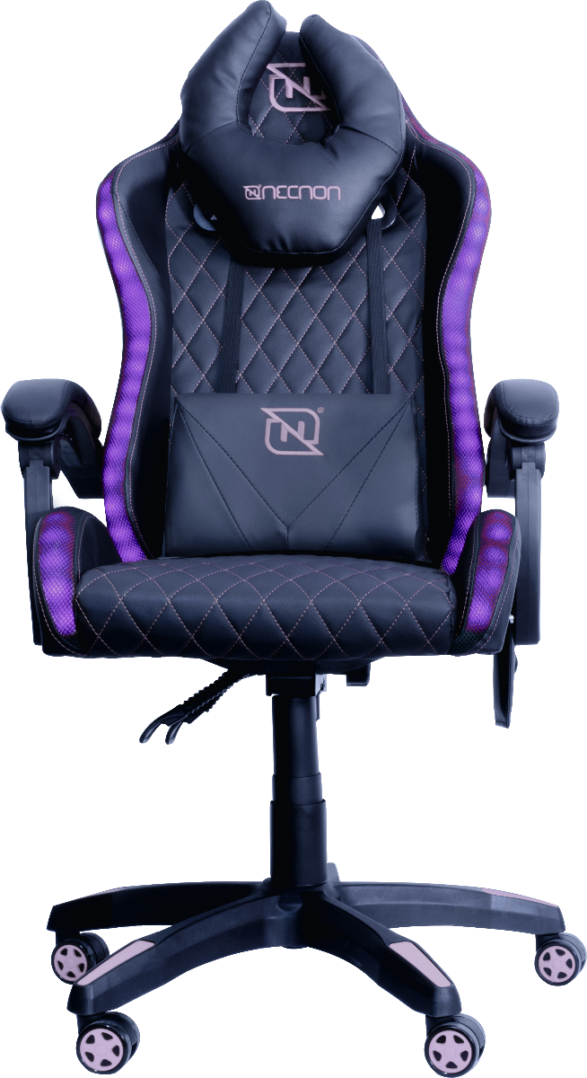 Silla Gamer Nencon Nsg-Rgb1 Foam Rgb 140-150kg Con Lumbar Y Cabeza, Negro Y Rosa