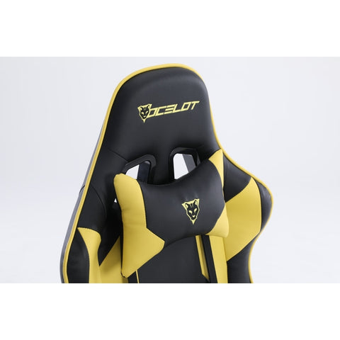 Silla Gamer Ocelot, Color Amarilla Con Negro, Descansa Brazos Ajustables,  Reclinable 90-155 Grados,  Soporta Hasta 150kg