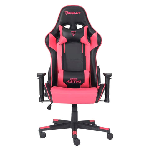 Silla Gamer Ocelot, Color Magenta Con Negro, Descansa Brazos Ajustables, Reclinable 90-155 Grados, Soporta Hasta 150kg