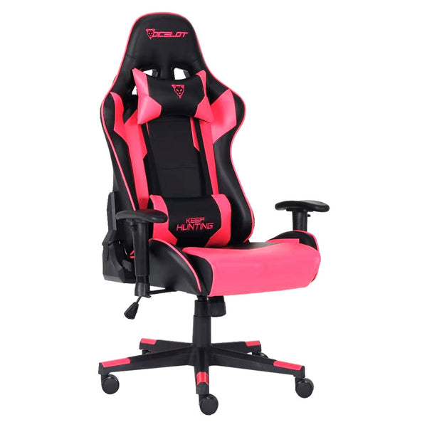 Silla Gamer Ocelot, Color Magenta Con Negro, Descansa Brazos Ajustables, Reclinable 90-155 Grados, Soporta Hasta 150kg