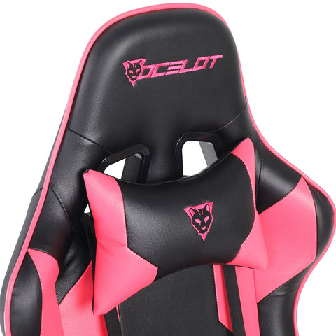 Silla Gamer Ocelot, Color Magenta Con Negro, Descansa Brazos Ajustables, Reclinable 90-155 Grados, Soporta Hasta 150kg