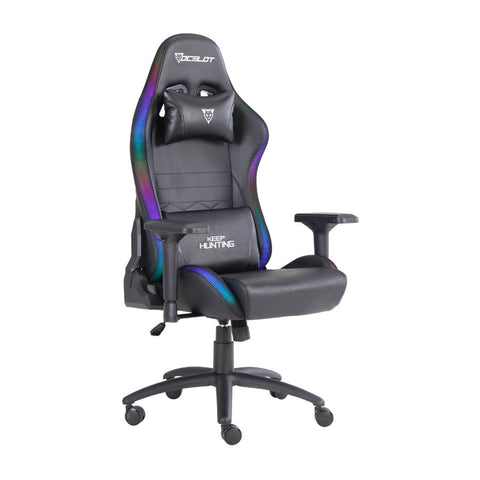 Silla Gamer Ocelot Gaming Rgb , Base Ajustable De Metal , Descansa Brazos Ajustables De 4 Dimensiones , Angulo De Inclinación 155 Grados, Soporta Hasta 150kg, Cojín De Descanso Lumbar Y Cervical