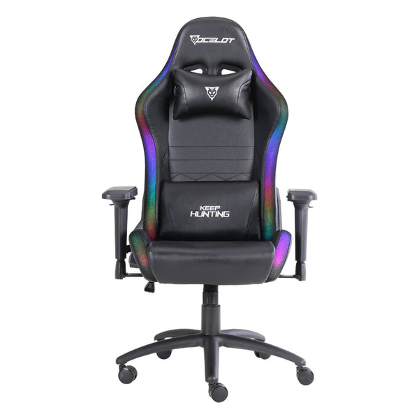 Silla Gamer Ocelot Gaming Rgb , Base Ajustable De Metal , Descansa Brazos Ajustables De 4 Dimensiones , Angulo De Inclinación 155 Grados, Soporta Hasta 150kg, Cojín De Descanso Lumbar Y Cervical