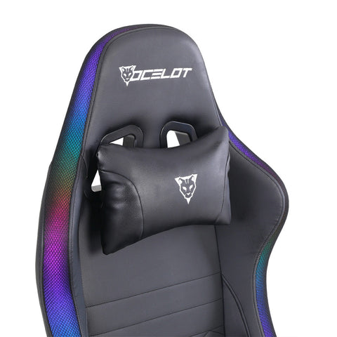 Silla Gamer Ocelot Gaming Rgb , Base Ajustable De Metal , Descansa Brazos Ajustables De 4 Dimensiones , Angulo De Inclinación 155 Grados, Soporta Hasta 150kg, Cojín De Descanso Lumbar Y Cervical