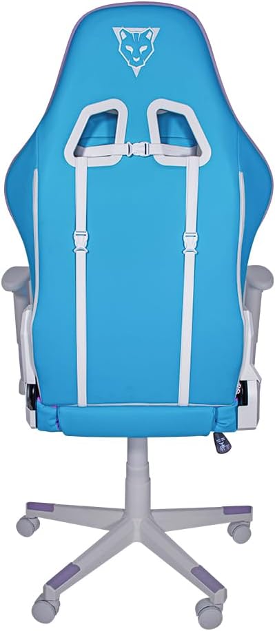 Silla Gamer OSA-06. Base de plástico, Descansa Brazos Ajustables, Ángulo de inclinación de 155°. Incluye cojín Lumbar y Cervical. Soporta hasta 150Kg. Color Azul y Morado.