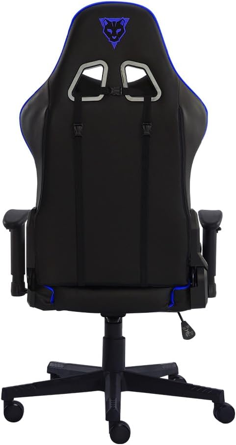 Silla Gamer OSBLUE-08. Base de plástico, Descansa Brazos Ajustables, Ángulo de inclinación de 155°. Incluye cojín Lumbar y Cervical. Soporta hasta 150Kg. Color Azul y Negro.