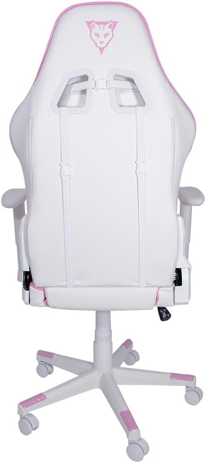 Silla Gamer OSR-05. Base de plástico, Descansa Brazos Ajustables, Ángulo de inclinación de 155°. Incluye cojín Lumbar y Cervical. Soporta hasta 150Kg. Color Rosa y Morado.