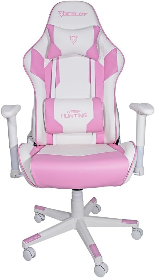 Silla Gamer OSR-05. Base de plástico, Descansa Brazos Ajustables, Ángulo de inclinación de 155°. Incluye cojín Lumbar y Cervical. Soporta hasta 150Kg. Color Rosa y Morado.