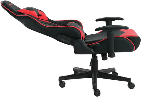 Silla Gamer OSRED-07. Base de plástico, Descansa Brazos Ajustables, Ángulo de inclinación de 155°. Incluye cojín Lumbar y Cervical. Soporta hasta 150Kg. Color Rojo y Negro.
