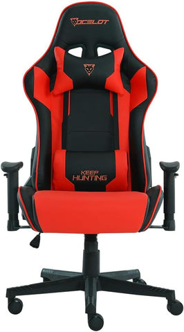 Silla Gamer OSRED-07. Base de plástico, Descansa Brazos Ajustables, Ángulo de inclinación de 155°. Incluye cojín Lumbar y Cervical. Soporta hasta 150Kg. Color Rojo y Negro.