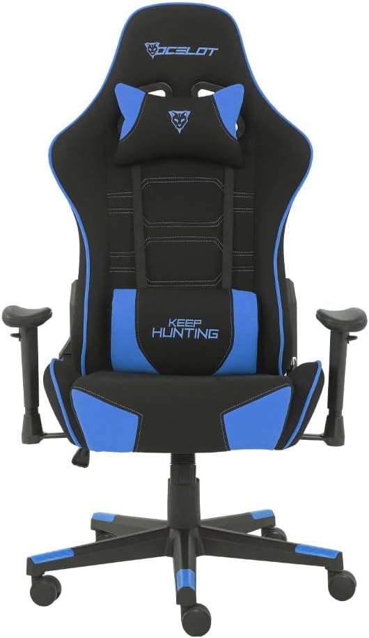 Silla Gamer OST- Electric Blue. Base hidraulica, Descansa Brazos Ajustables, Inclinación de hasta 155°. Soporta hasta 150Kg. Recubrimiento de Tela. Color Azul y Negro