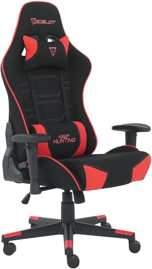 Silla Gamer OST- Savage Red. Base hidraulica, Descansa Brazos Ajustables, Inclinación de hasta 155°. Soporta hasta 150Kg. Recubrimiento de Tela. Color Rojo y Negro