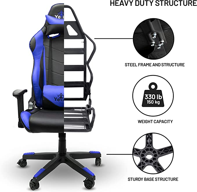 Silla Gamer Yeyian, Yar-9863a Cadira 1150 Reclinable 4d, Azul Poliur