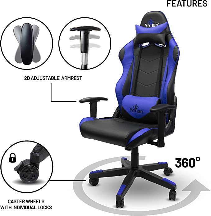 Silla Gamer Yeyian, Yar-9863a Cadira 1150 Reclinable 4d, Azul Poliur