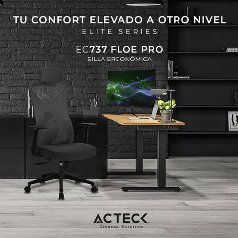 Silla Oficina Floe Pro Ec737 Ergonómica Ajus Lumbar Hasta 120 Kg Negro Ac-937238