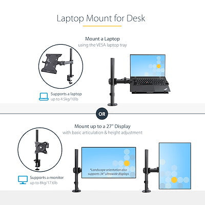 Soporte De Montaje Para Laptop - Vesa De Monitor De 34  O Bandeja Ajustable Para Laptop  - Grommet, Mordaza - Startech.Com Modelo, A-Laptop-Desk-Mount
