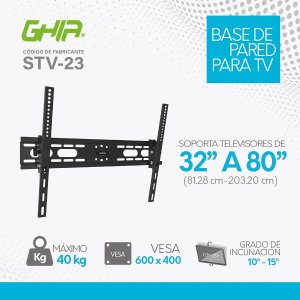 Soporte Ghia Plano Para Pantalla Led, Lcd, 32-80 Pulgadas, 40 Kg Max, Inclina La Pantalla 15 Hacia Arriba O Abajo