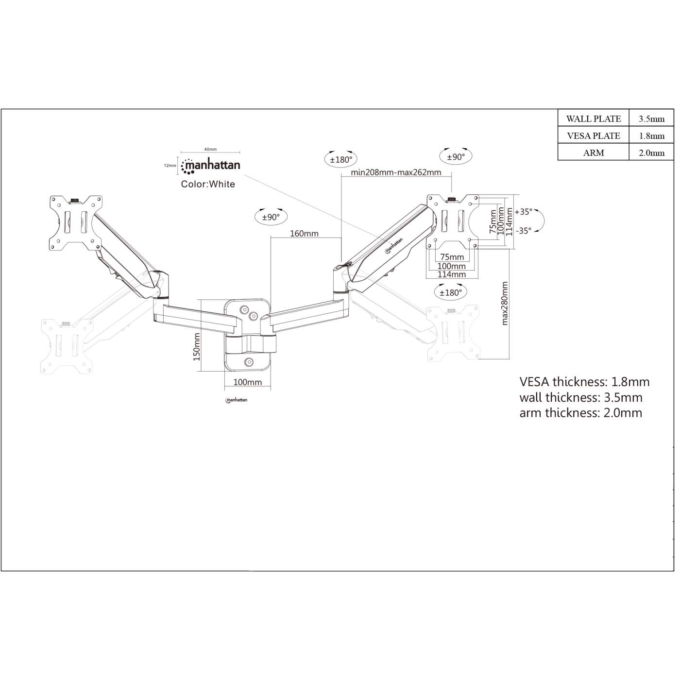 Soporte Manhattan Para 2 Monitores 17 A 32 Pared Con Piston A Gas 461627