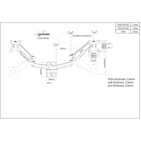 Soporte Manhattan Para 2 Monitores 17 A 32 Pared Con Piston A Gas 461627