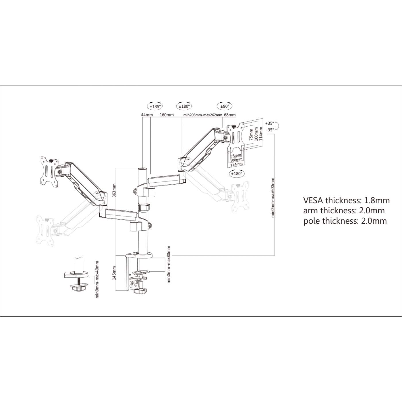 Soporte Manhattan Para 2 Monitores De 17" A 32" Para Escritorio Con Piston 461597