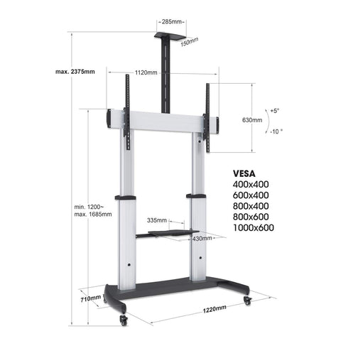 Soporte Manhattan Tv Tipo Carro 100kg, 60a100 Aluminio Repisa 461672