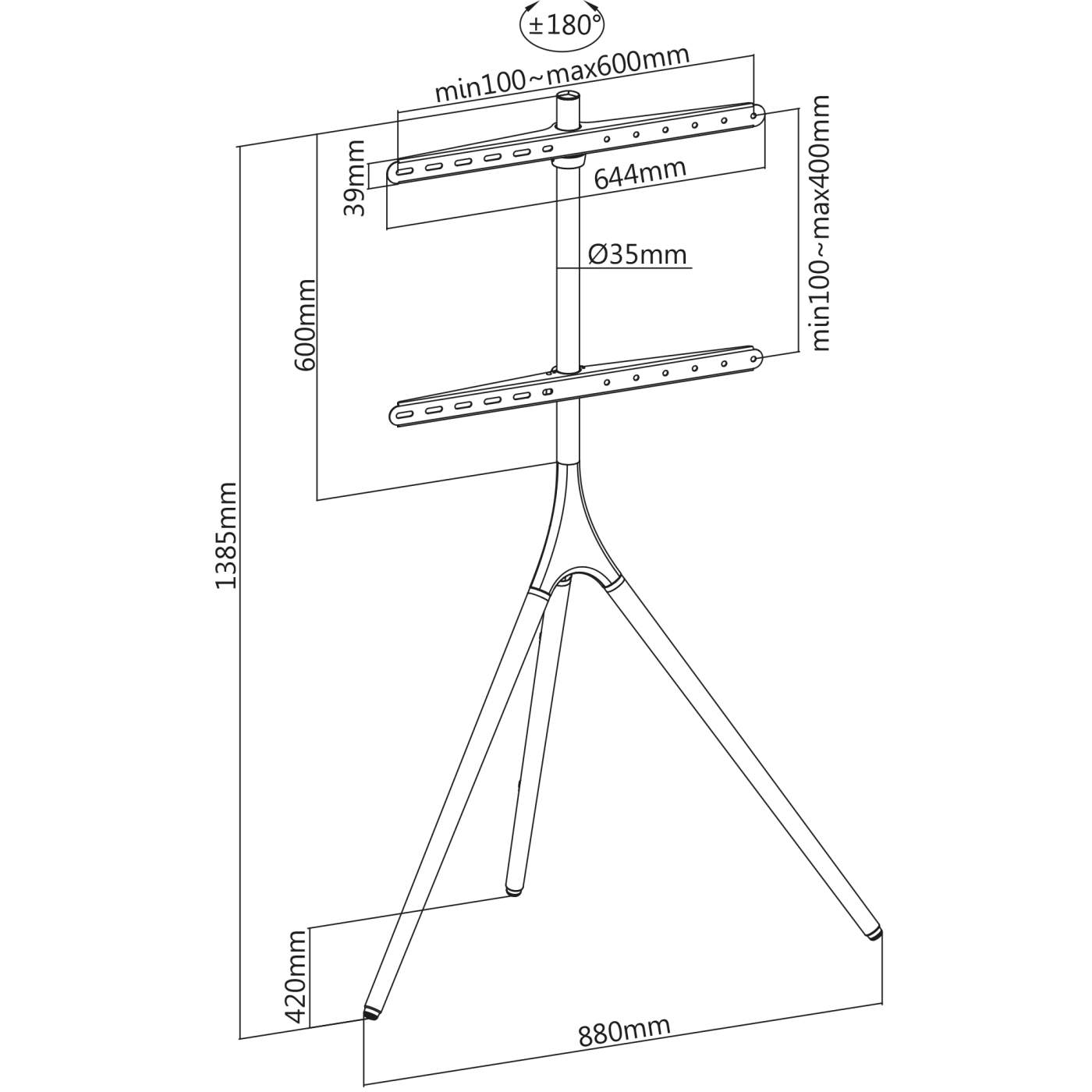 Soporte Manhattan Tv Tripode 45a 65 32kg Madera Nogal Alu Acero 461795