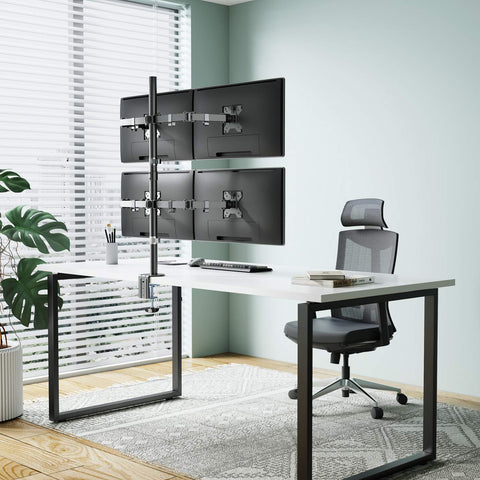 Soporte para cuatro monitores, movimiento con brazos de doble articulación