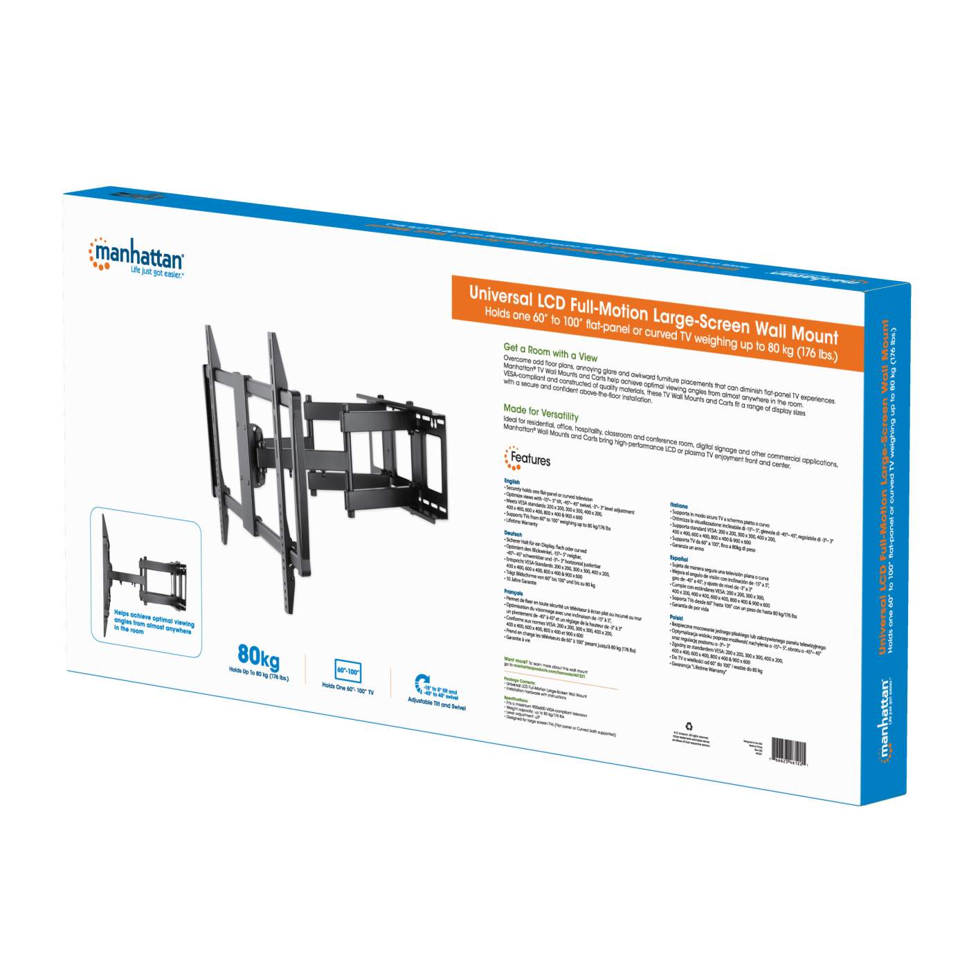 Soporte para TV, de pared, movimiento articulado, pantallas curvas o planas de 60 A 100" ARTICULADO 461221