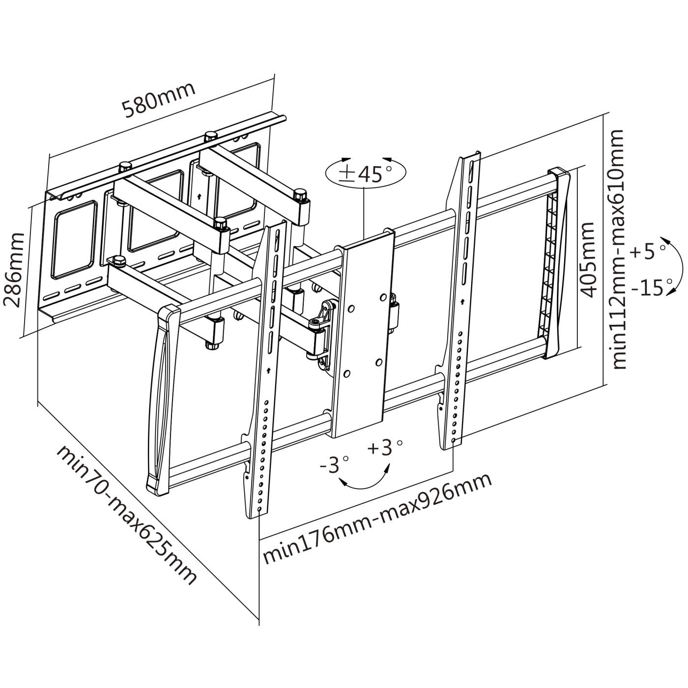 Soporte para TV, de pared, movimiento articulado, pantallas curvas o planas de 60 A 100" ARTICULADO 461221