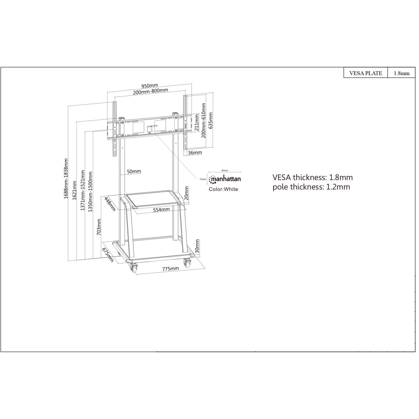 Soporte Tv Manhattan Carro 150kg 37 Hasta 100 Pulg 461665