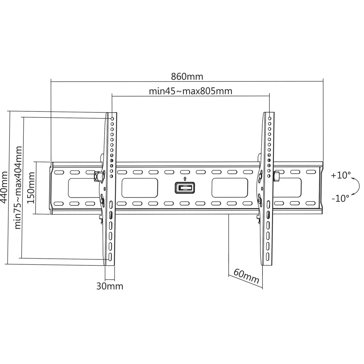 Soporte Tv Manhattan Para Pared 75kg De 37" A 85" Ajuste Vertical 423830