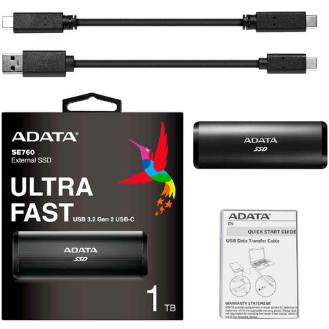 Ssd Externo Adata Se760 1tb Usb 3.2 Negro (Ase760-1tu32g2-Cbk)